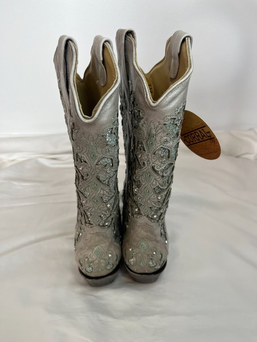 Corral Boots Gray with Light Green Glitter Inlay Cowgirl Boots (NWT) - Picture 6 of 9